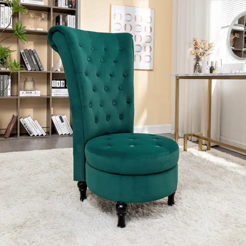 Vista 19 de Container Furniture Direct Royal - Silla de acento de terciopelo con respaldo alto para tocador con almacenamiento y tapicería de lujo, diseño retro