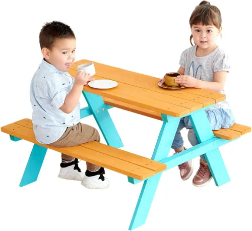 Vista 2 de Teamson Kids - Juego de mesa y bancas de picnic de madera para niños para exteriores - Madera/gasolina