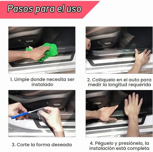 Vista 4 de Protectores de borde de puerta de automóvil, protector de umbral de puerta de automóvil transparente invisible de fibra de carbono, película Blanco