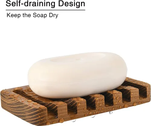 Vista 2 de SUBEKYU Jaboneras de madera para baño/ducha, soporte para jabón de barra con bandeja autodrenante, protector de jabón de drenaje de cascada natural
