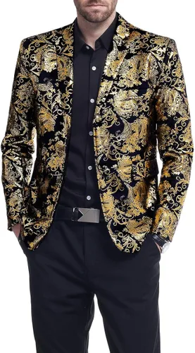 Vista 4 de Cloudstyle Saco tipo blazer para hombre con estampado floral, solapa con muescas, ajustado