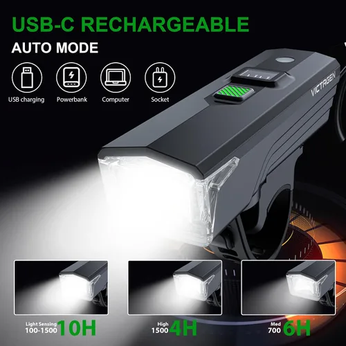 Vista 6 de Victagen Ultra Bright USB Rechargeable Bike Light Set, Powerful Bicycle Front Headlight and Back Taillight, 5 Light Modes, for Men Women Kids Road