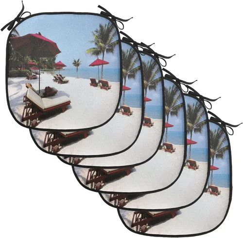Vista 54 de Lunarable Cojín para silla costera, diván del desierto, descanso solitario, vacaciones, tropical, resort playa, ocio, asiento acolchado para cocina