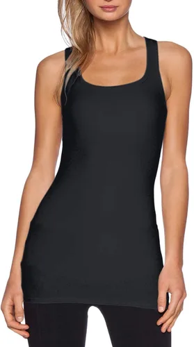 Vista 3 de TAIPOVE Camisetas largas sin mangas para mujer de algodón para capas con espalda cruzada extra largas para ropa deportiva, paquete de 3