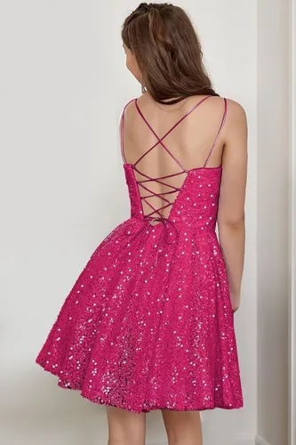 Vista 4 de Vestidos de fiesta de lentejuelas con tirantes delgados, brillantes, talla grande, vestidos cortos de graduación para mujer 2024