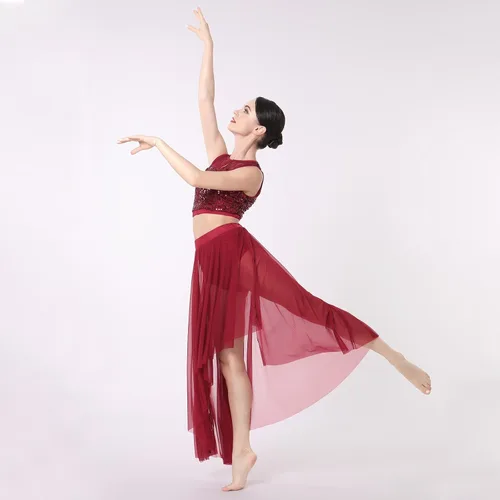 Vista 3 de Vestido de baile con lentejuelas brillantes, sin mangas, 2 piezas, vestido de baile floral, malla de encaje, falda de tul dividida con pantalones