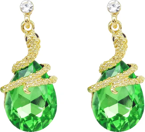 Vista 28 de Navachi Pendientes colgantes de gota de serpiente con forma de pera multicolor de cristal chapado en oro de 18 quilates
