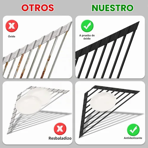 Vista 5 de HANZENMA Estante triangular para fregadero, estante multifuncional sobre la encimera, esterilla plegable para secar el fregadero, resistente al Negro