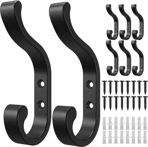 Vista 11 de bussdis Ganchos de pared para colgar abrigos, ganchos de mochila resistentes para pared, soporta hasta 30 libras, ganchos grandes para toallas, Negro