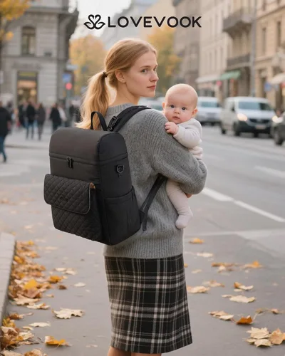 Vista 6 de LOVEVOOK Mochila para pañales, bolsa de bebé 3 en 1 con cambiador y correas desmontables, mochila grande para pañales para mamá papá con hebillas