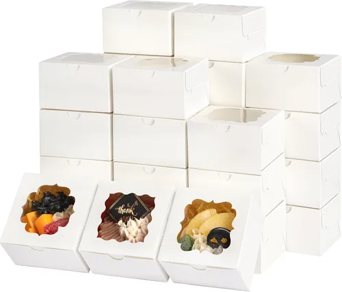 Vista 8 de TOMNK 100pcs White Small Cake Boxes with Window, 4x4x2.5 Inch Small Cookie Boxes with Window, Bakery Boxes for Small Cake, Treats, Donuts, Candy