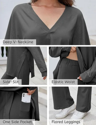 Vista 6 de Lentta Women's Two Piece Outfits Oversized V Neck T-Shirts Hot Shot Matching Set Reversible Set