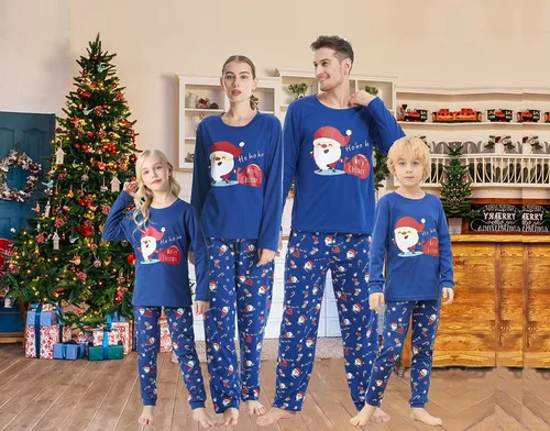 Vista 2 de Conjunto de pijama a juego para la familia, lindo árbol de Navidad, muñeco de nieve, pijamas de vacaciones para parejas y niños