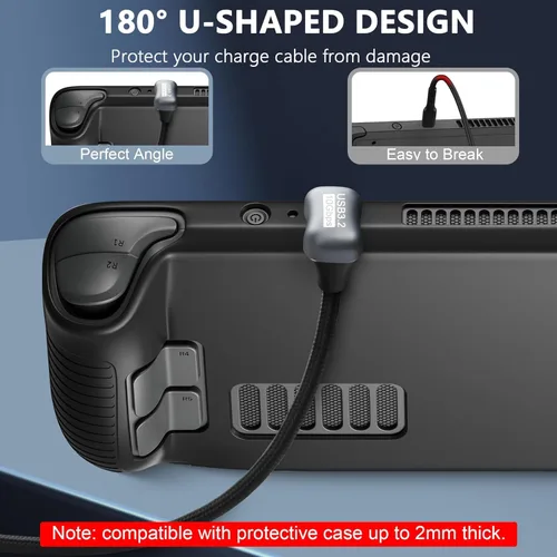 Vista 6 de GELRHONR Cable de carga rápida USB C en forma de U, cable USB 3.2 Gen 2 en ángulo de 180 grados, cable de carga tipo C macho a macho PD100W, 10Gbps