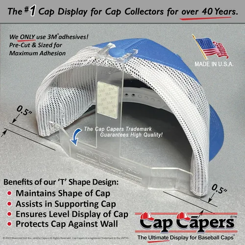 Vista 3 de Cap Capers® Exhibición de gorra de béisbol; estante para sombreros montado en la pared; almacenamiento y organización de gorras de béisbol