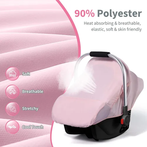 Vista 3 de Fundas de asiento de coche para bebé, funda de asiento de automóvil de verano para bebé con ventana de malla transpirable ajustable y bolsillo