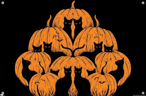 Vista 4 de Trends International Episodic Drawing - Pumpkin Cat Wall Poster, 14.72" x 22.37", Premium Poster & Push Pin Bundle