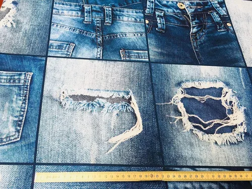 Vista 8 de LushFabric Tela de mezclilla con efecto de jeans para decoración de interiores, cortinas, material de algodón con retazos de mezclilla azul, lona
