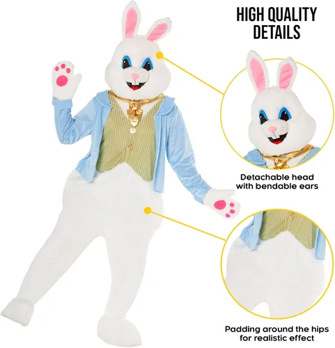 Vista 3 de Morph Costumes Disfraz de conejo de Pascua para adultos disfraz de conejo de lujo para adultos hombres y mujeres mascota de conejo estándar XL