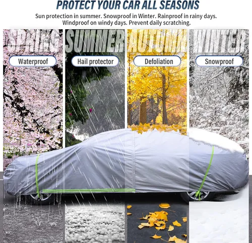 Vista 3 de BYDOLL Funda impermeable para automóvil para todo tipo de clima, 6 capas, a prueba de nieve, resistente al viento, protector de granizo, cubiertas