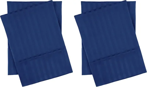 Vista 12 de Superior Par de fundas de almohada de algodón peinado suave, rayas de satén, estándar, color dorado