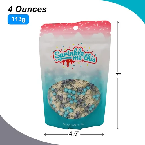Vista 4 de Wintertime Magic – Bolsa resellable de 4 onzas – Gránulos temáticos de Navidad – Con copos de nieve blancos, caramelos plateados, perlas plateadas