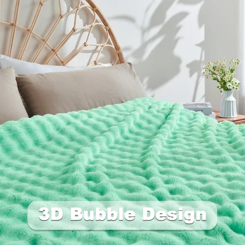 Vista 5 de NEWCOSPLAY Manta para Sofá Aqua Súper Suave de Franela Polar 3D Burbuja Ligera Manta de Cama para Uso en Todas las Estaciones (Aqua, Throw(50"x60"))