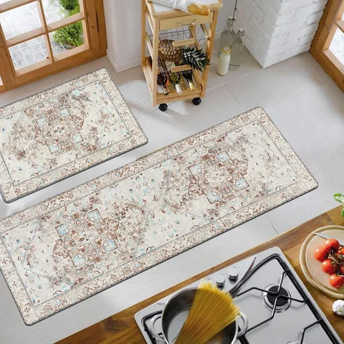 Vista 5 de Cekene Juego de 2 alfombras y tapetes acolchados para cocina, antifatiga, tapetes de cocina para piso, tapetes de cocina estilo bohemio de granja