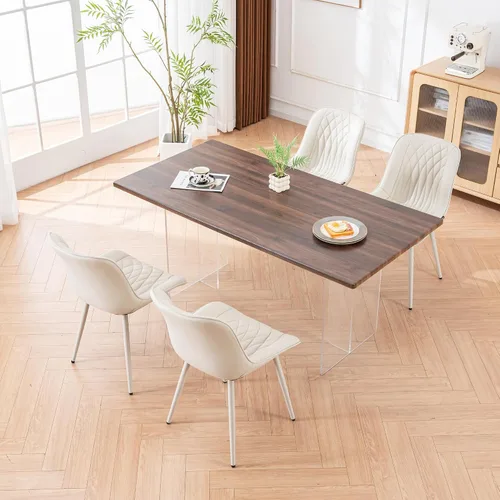 Vista 8 de Juego de 2 sillas de comedor YOUNIKE con respaldo alto, sillas de cocina y comedor estilo de mediados de siglo, tapizadas en cuero sintético, silla