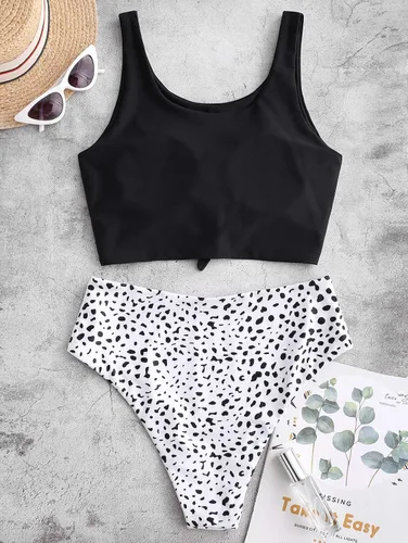 Vista 3 de ZAFUL Women's High Waisted Bikini Scoop Neck Swimsuit Two Pieces Bathing Suit