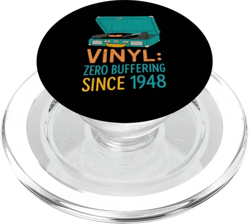 Vista 7 de Vinyl Zero Buffering Since 1948 Retro Record Player Design PopSockets Adhesive PopGrip