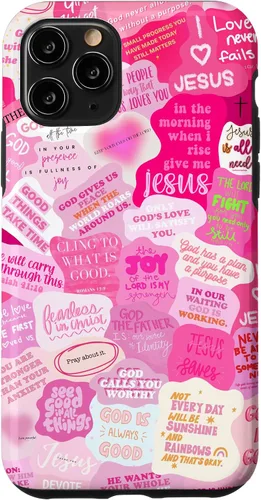 Vista 27 de Funda estética para iPhone 16 con versículos bíblicos cristianos con citas positivas