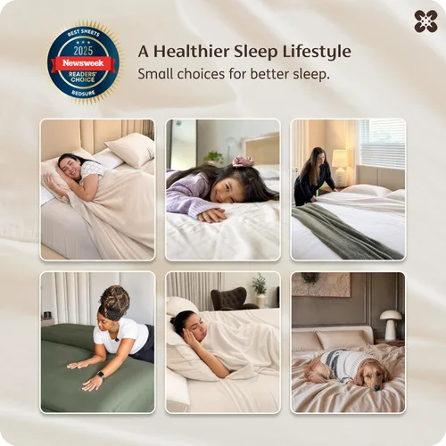 Vista 7 de Bedsure PureWoven - Sábanas de algodón orgánico 100% certificado GOTS, sábanas de tamaño matrimonial, sábanas de bolsillo profundo de 16 pulgadas