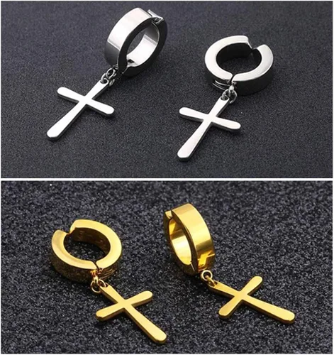 Vista 4 de Juego de 3 pendientes de aro de acero inoxidable para hombre y mujer sin perforar con bisagras 3 pares
