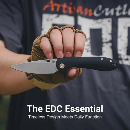 Vista 7 de Cuchillo plegable de bolsillo CJRB Feldspar Stonewash, con hoja de acero D2, mango táctico G10, para uso diario, mango negro (J1912) Liner Lock