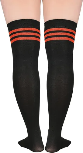 Vista 2 de Century Star Calcetines altos hasta el muslo para mujer, calcetines largos por encima de la rodilla, para atleta, casual, a rayas, hasta la rodilla