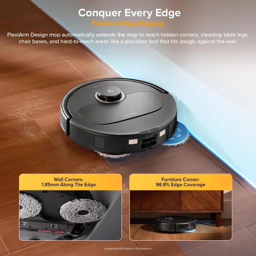 Vista 4 de roborock Qrevo S5V Robot Aspiradora y Trapeador, Trapeado de Borde FlexiArm, Succión de 12,000Pa, Sistema Dual Cero Enredos, Evitación Inteligente