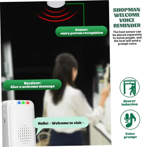 Vista 6 de 1 juego de timbre con sensor de puerta, detector de movimiento, para alerta de entrada de tienda de negocios, indicadores LED inalámbricos