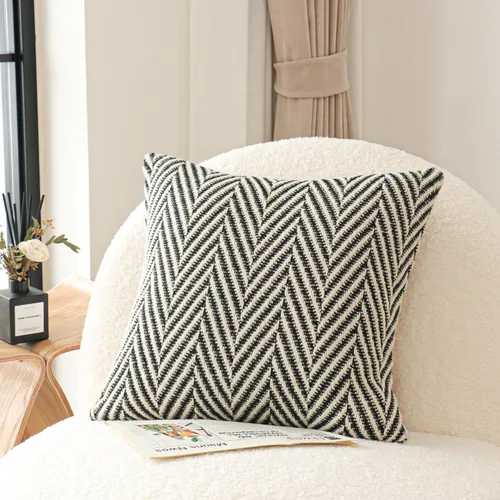 Vista 7 de Jonhier Funda de cojín cuadrada de cheurón blanco y negro, funda de cojín con patrón geométrico bohemio de granja para decoración de mediados
