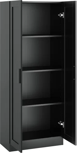 Vista 7 de Panana Gabinete de almacenamiento de madera, gabinetes estrechos de despensa, gabinete de almacenamiento alto con 2 puertas y estantes (negro)