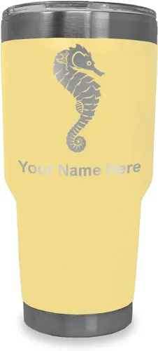 Vista 7 de LaserGram Vaso aislado al vacío de 20 onzas, caballito de mar, grabado personalizado incluido (negro)