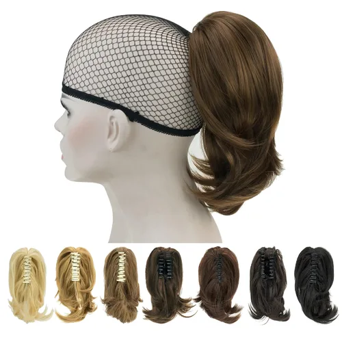 Vista 6 de IMISSU Lindas extensiones de cabello de cola de caballo de garra corta, extensiones de cabello grueso con clip en pequeñas piezas de pelo de cola