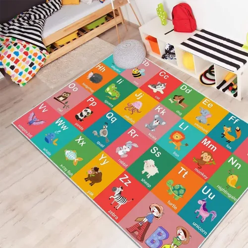 Vista 3 de ABC - Alfombra educativa del alfabeto, alfombra de juegos divertidos para niños, sala de juegos, aula, antideslizante, lavable, alfombra de suelo