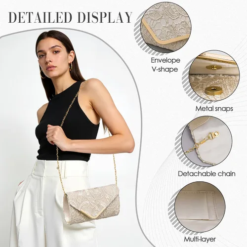 Vista 4 de Bolso de mano Larcenciel para mujer, bolso de lentejuelas brillante con cadena, bolso de noche con destellos para fiestas y graduaciones