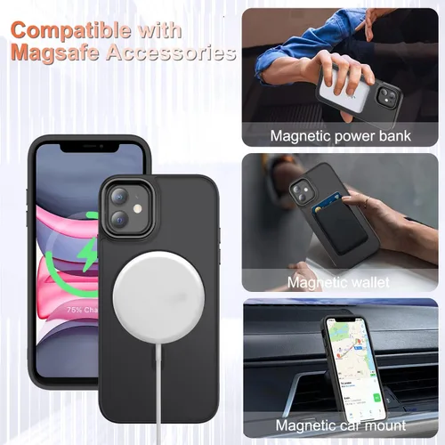 Vista 3 de YENAPOON Funda magnética mate para iPhone 11 con 1 protector de pantalla, compatible con Magsafe, translúcida esmerilada, delgada, a prueba