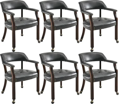Vista 61 de LEEMTORIG Juego de 2 sillas de comedor con ruedas y brazo, sillas de comedor grandes con ruedas, silla de mesa de póquer de madera maciza, 26