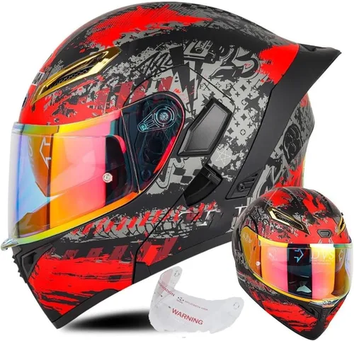 Vista 10 de Casco de cara completa abatible para motocicleta con doble visera solar, aprobado por ECE/DOT, casco de motocross para scooter, turismo, bicicleta
