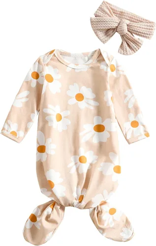 Vista 18 de Camisones florales para bebés recién nacidas niñas con diadema, ropa de dormir, mamelucos, sacos de dormir, conjuntos Navidad y carta
