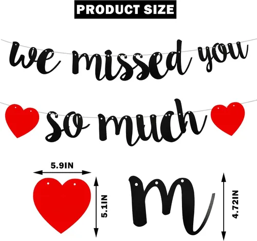 Vista 6 de Cartel de bienvenida para el hogar con texto en inglés "We Missed You So Much", con purpurina negra con texto en inglés "Happy Friendsgiving