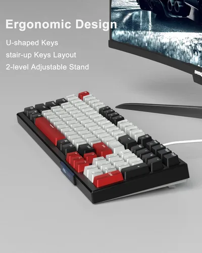 Vista 3 de Teclado mecánico compacto 80% para juegos, teclado mecánico intercambiable en caliente con teclado numérico e interruptores rojos, teclado